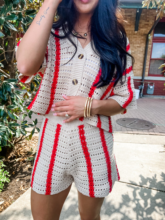Red Summer Crochet Short Set