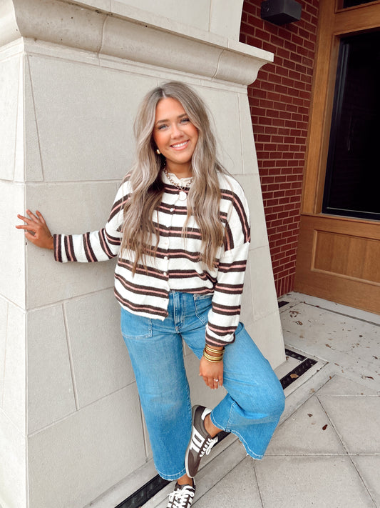 Ivory Multi Stripe Cardi