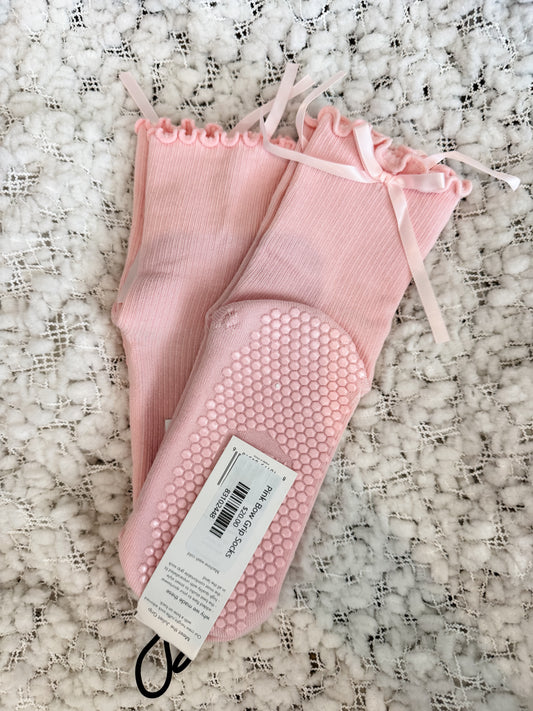 Pink Bow Grip Socks