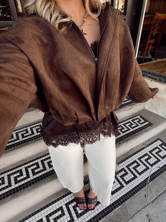 Dark Chocolate Crop Suede Jacket