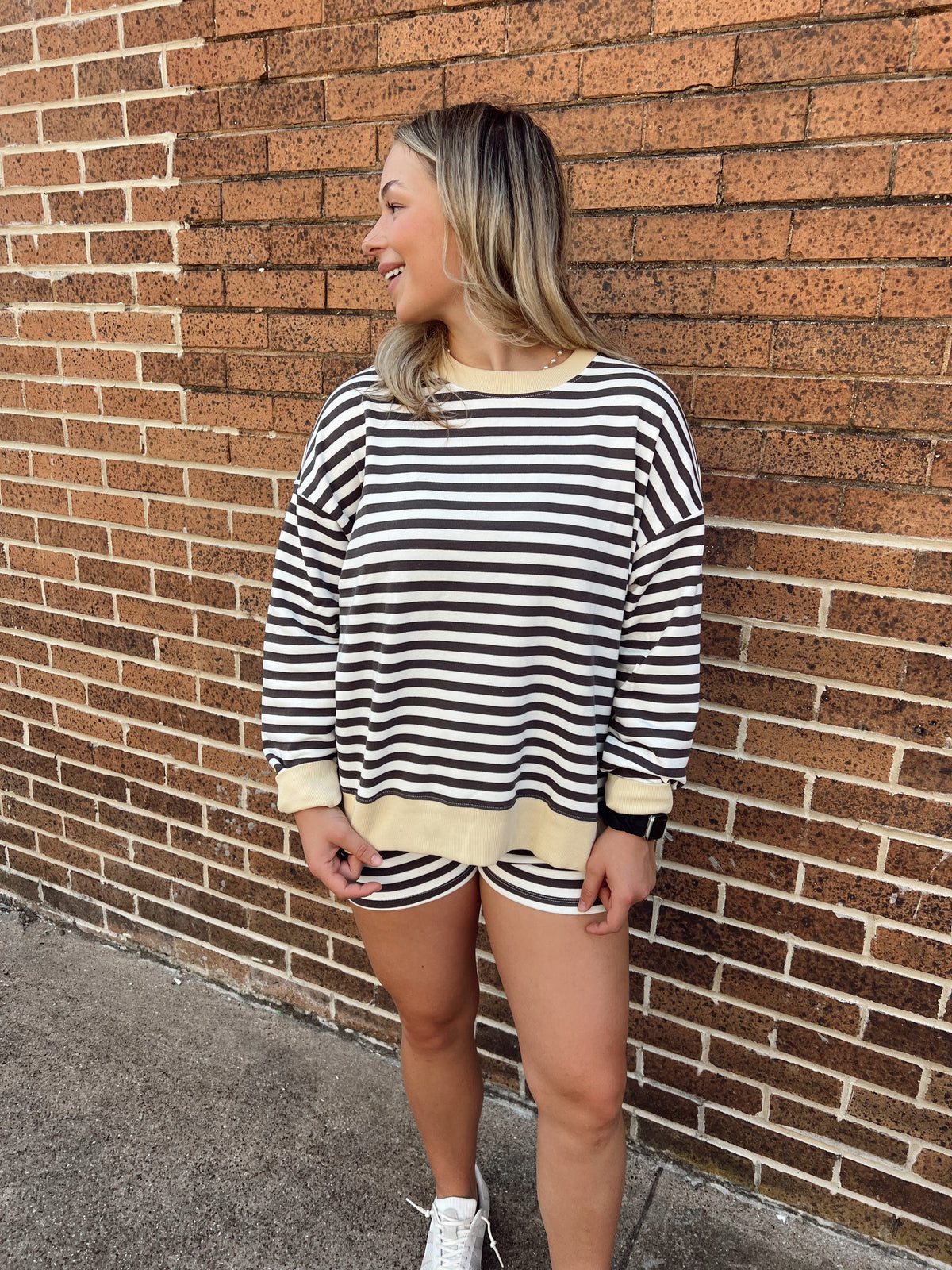 Mavis Stripe Short Set Charcoal