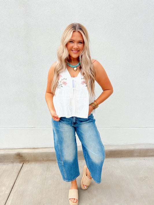 Summer Floral Embroidered Vest