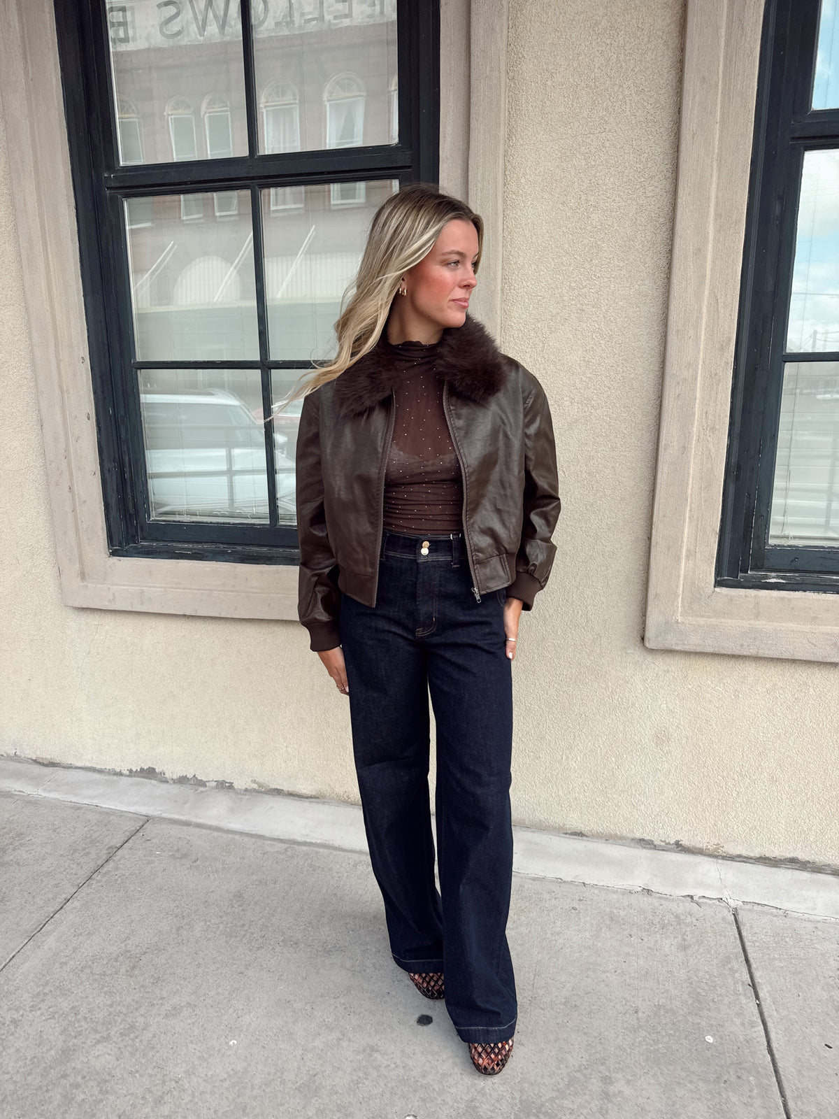 Confession Faux Leather Bomber