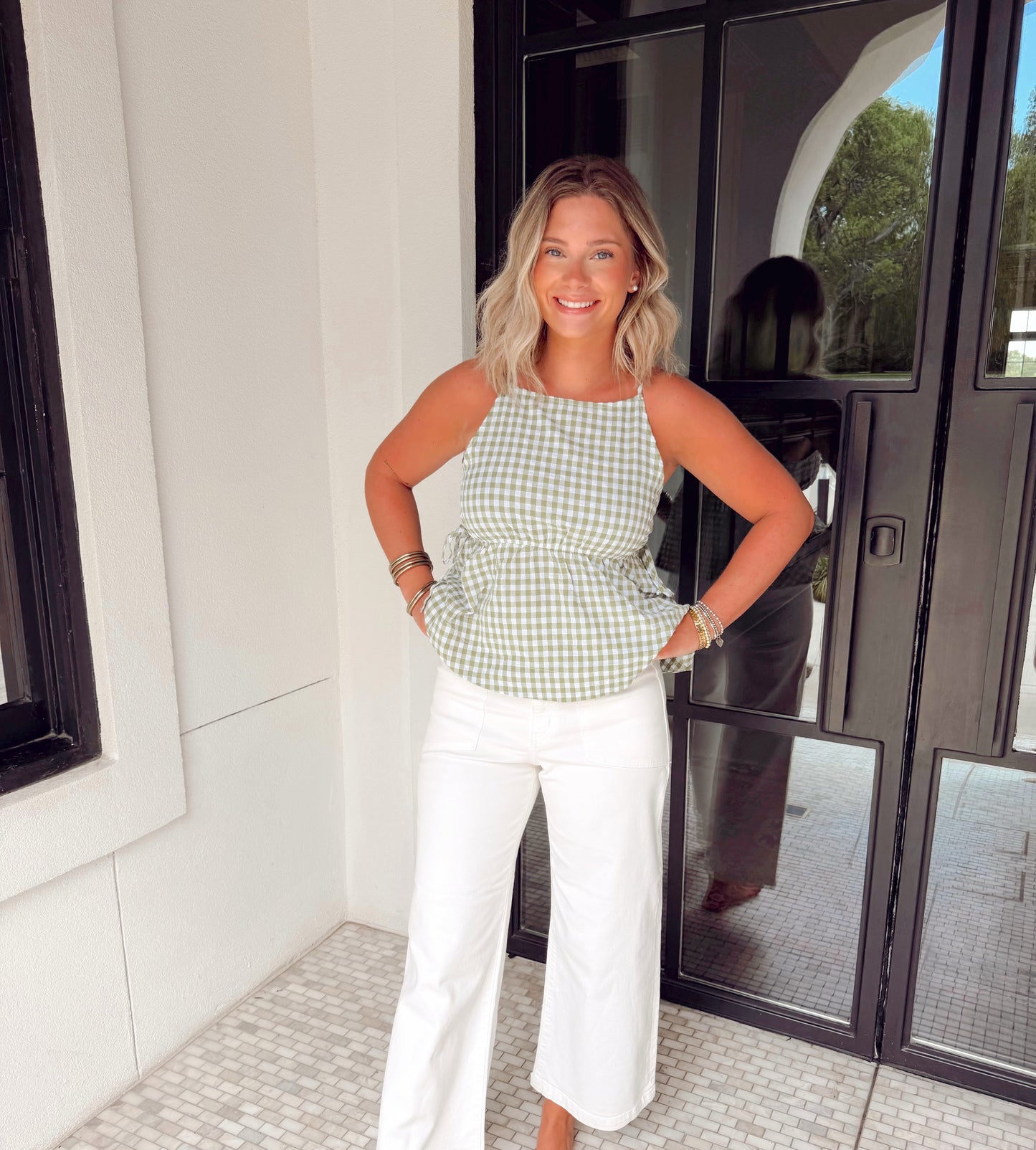 Green Gingham Crush Top