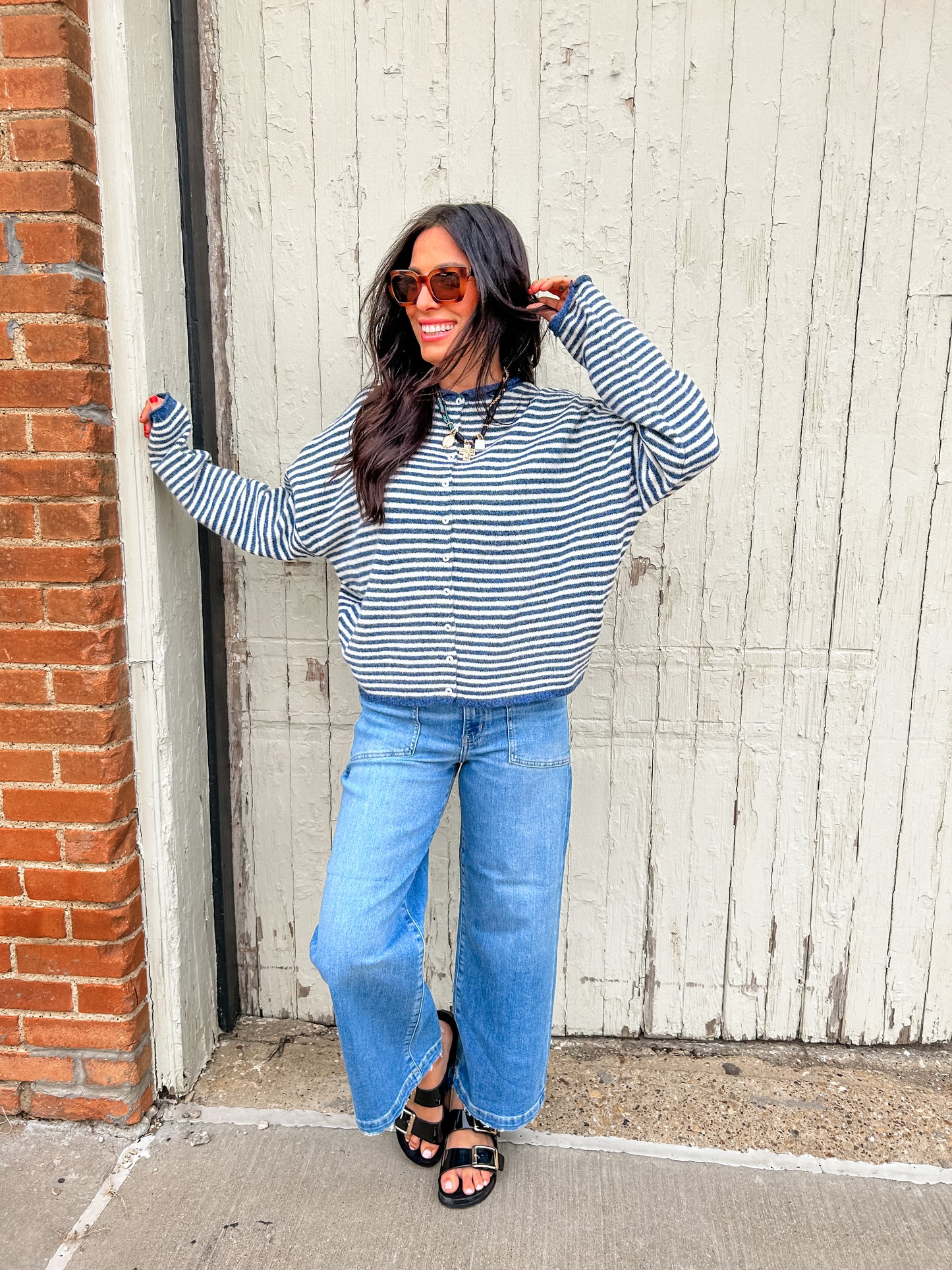 Dusty Blue Pin Stripe Cardi