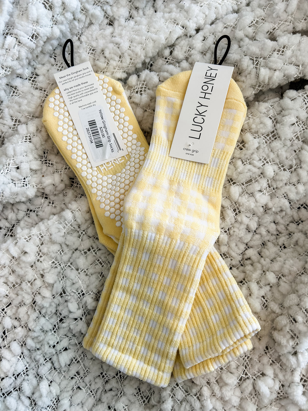 Yellow Gingham Grip Socks