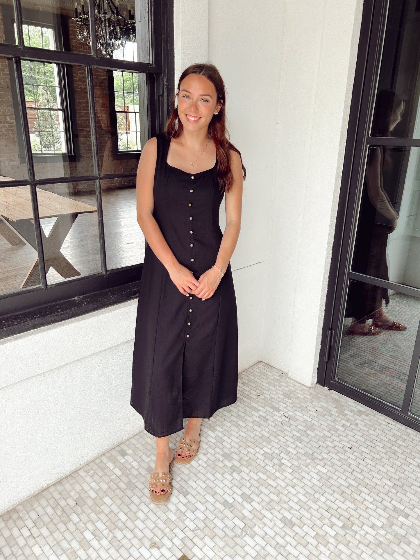 Black Linen Midi Dress