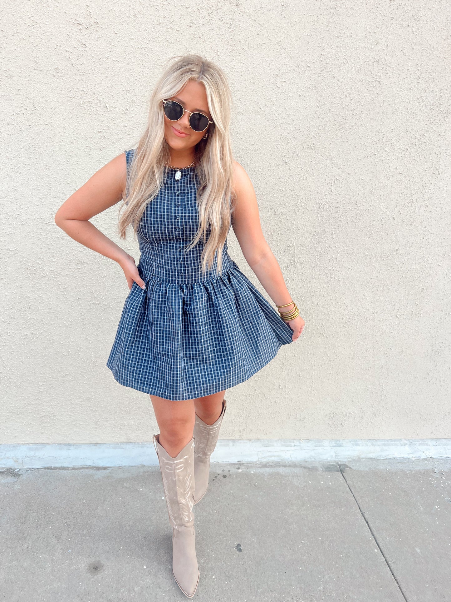 Navy Plaid Mini Dress