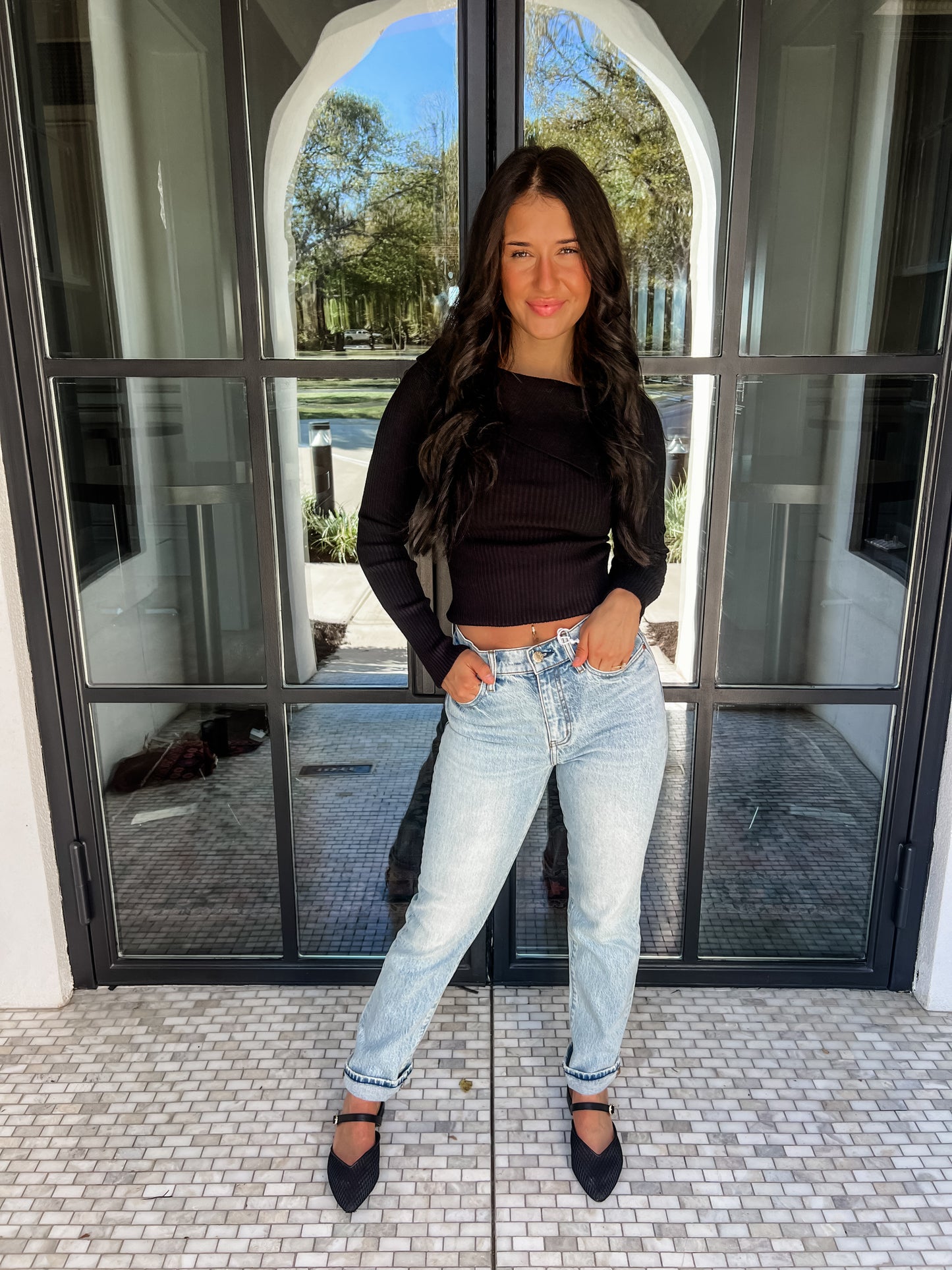 Fold Over Sweater Black