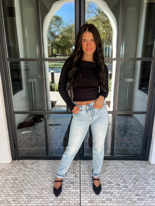 Fold Over Sweater Black