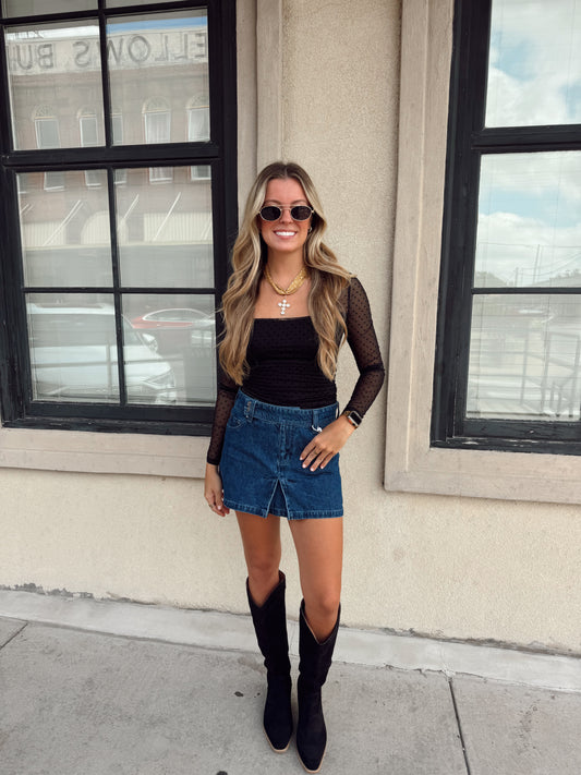 Mesh Dot Top Black