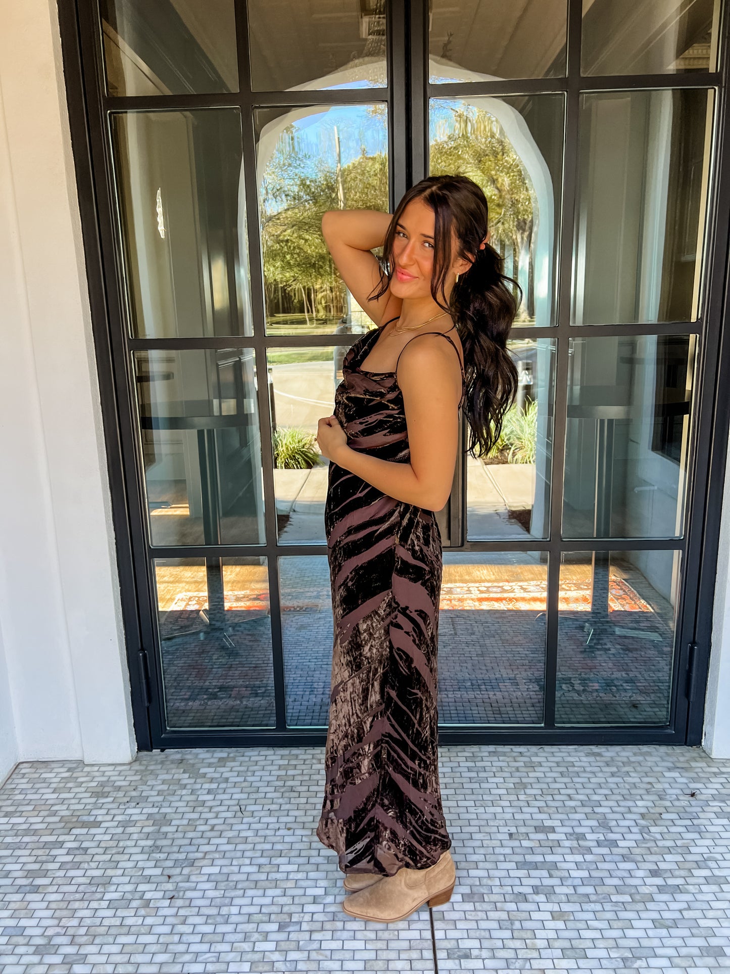 Chocolate Velvet Textured Dress