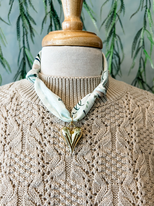 Bubble Heart Charm Scarf Necklace- green