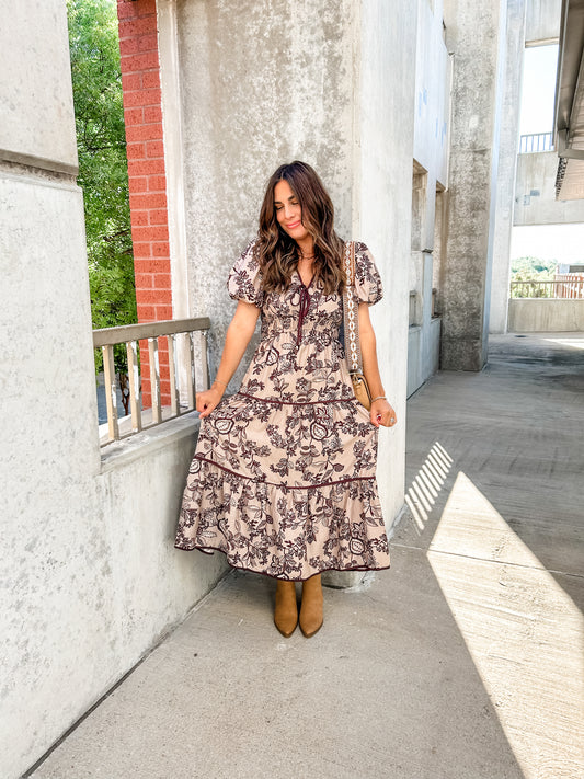 Chantilly Taupe Floral Dress