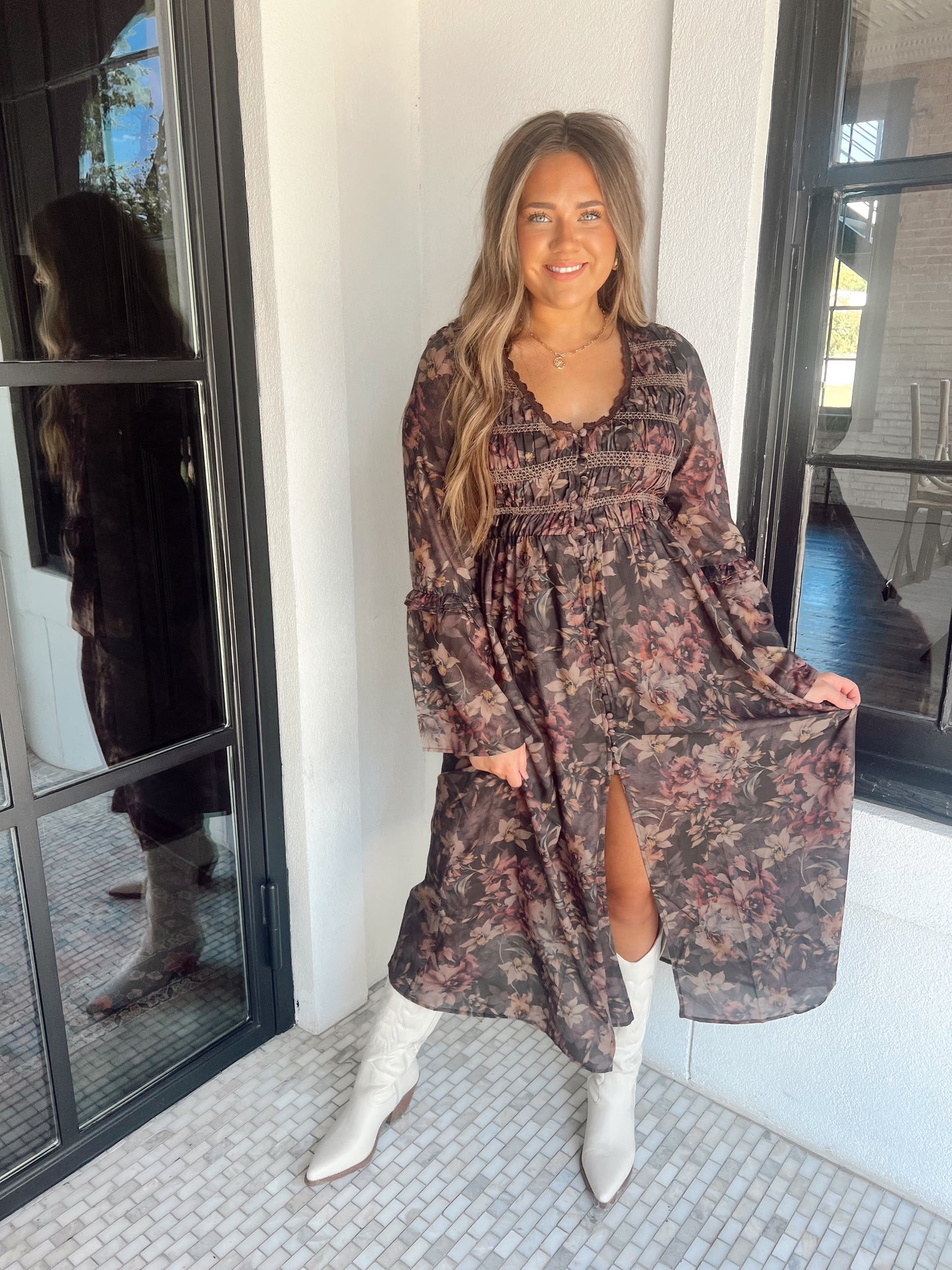 Boho Floral Midi Dress