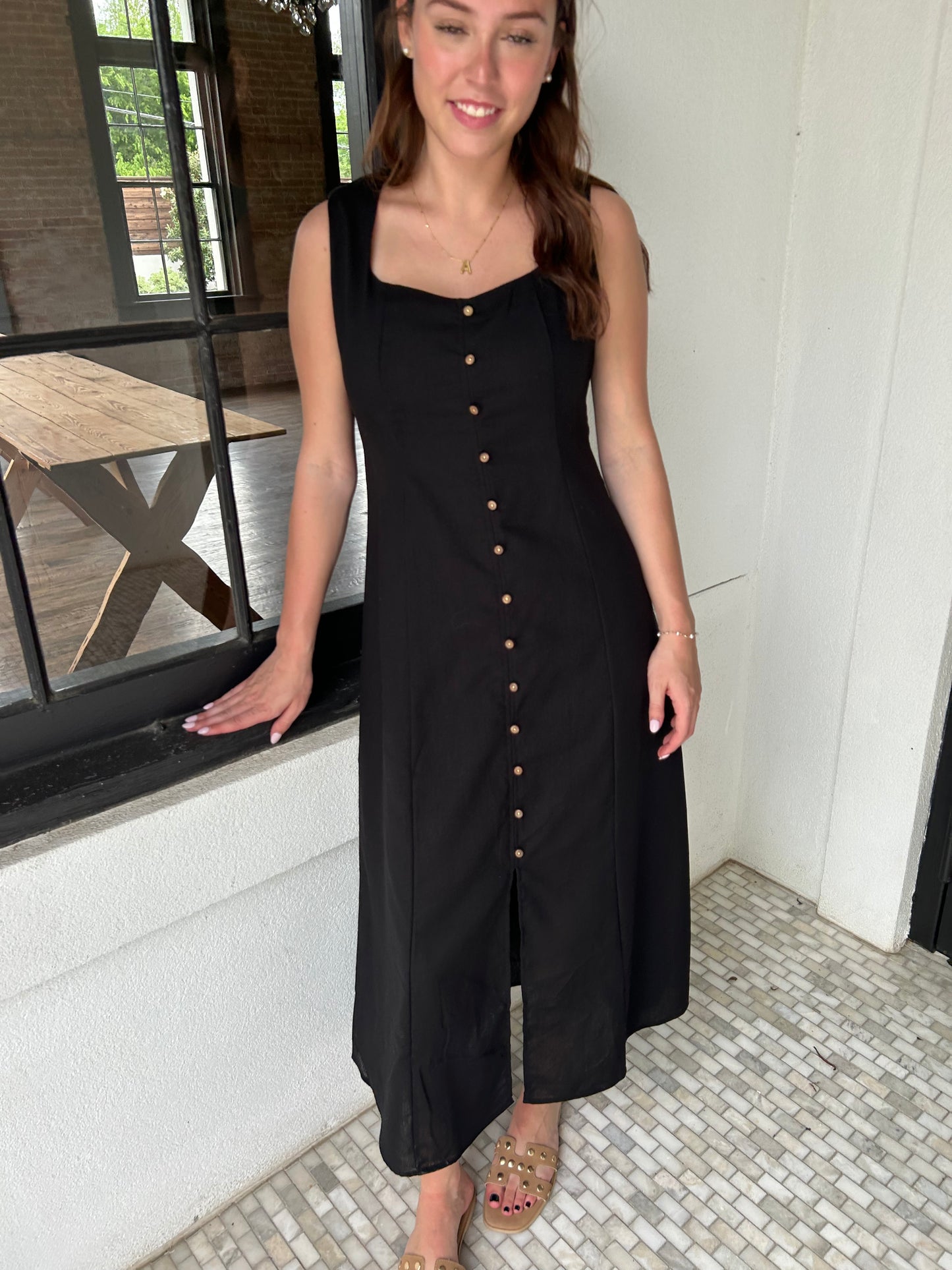 Black Linen Midi Dress
