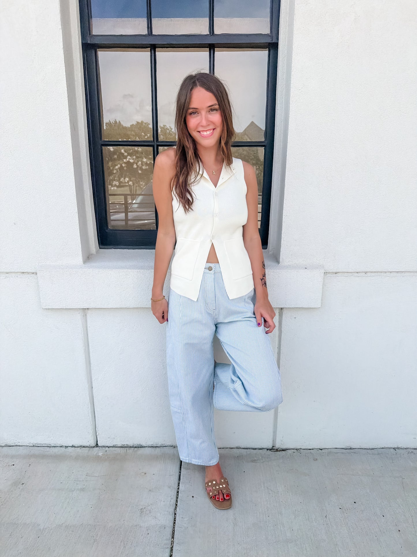 Carly Stripe Barrel Pant Blue