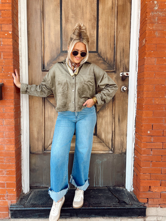 Z Supply All Day Crop Suede Monstera