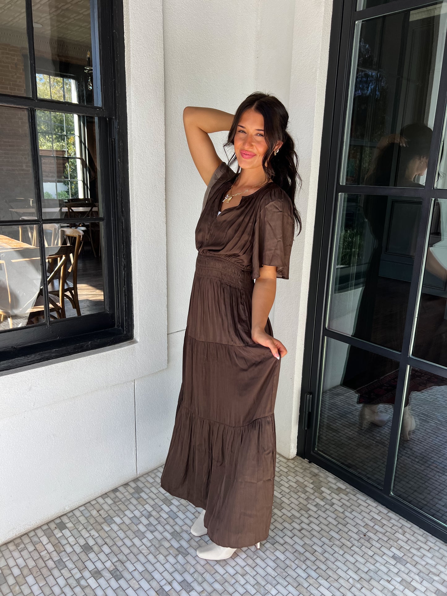 Dark Roast Satin Maxi Dress