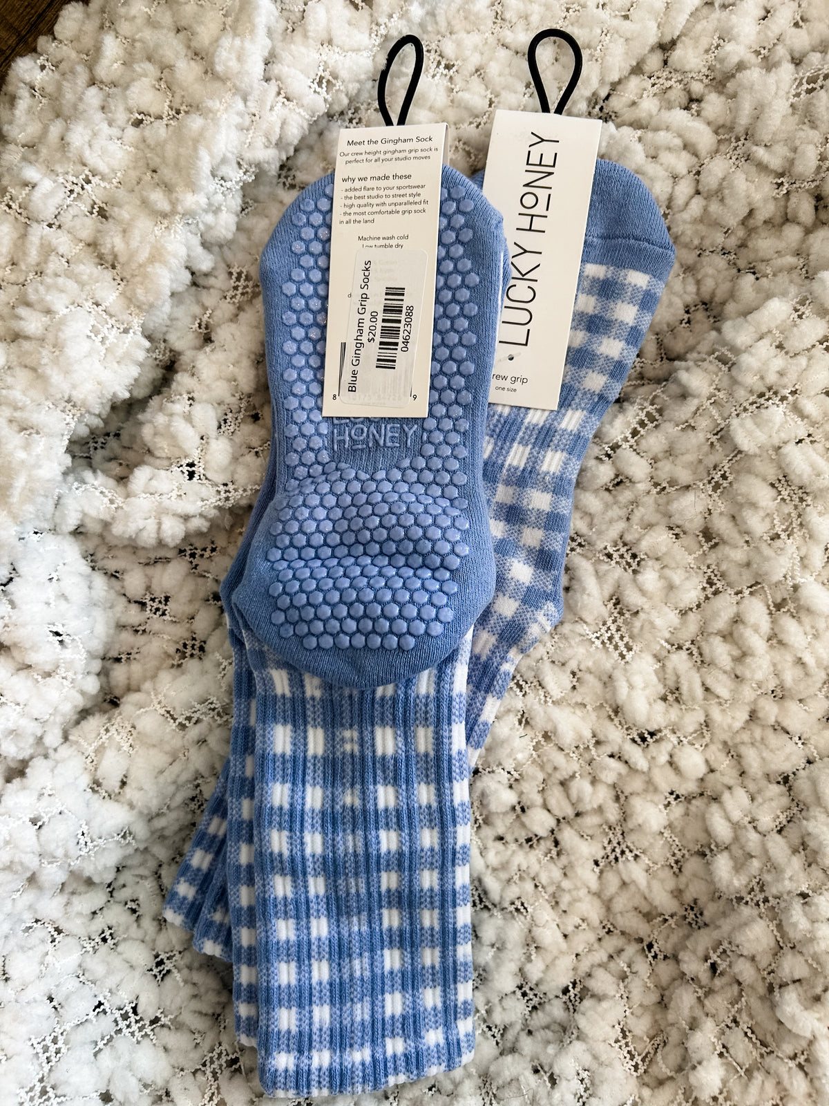 Blue Gingham Grip Socks