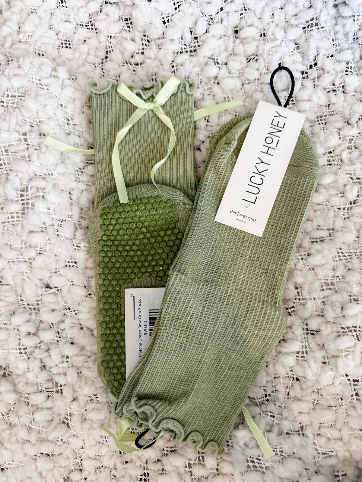 Matcha Green Bow Grip Socks