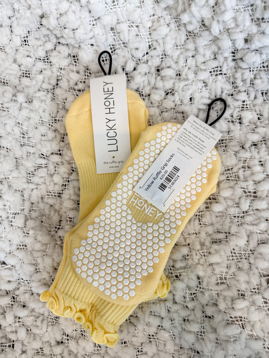 Yellow Ruffle Grip Socks