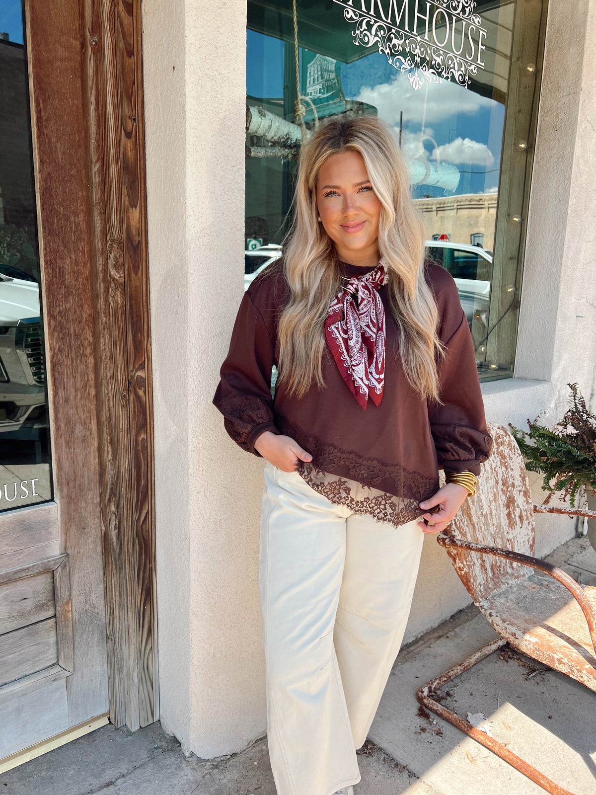 Love Letters Lace Sweatshirt Brown