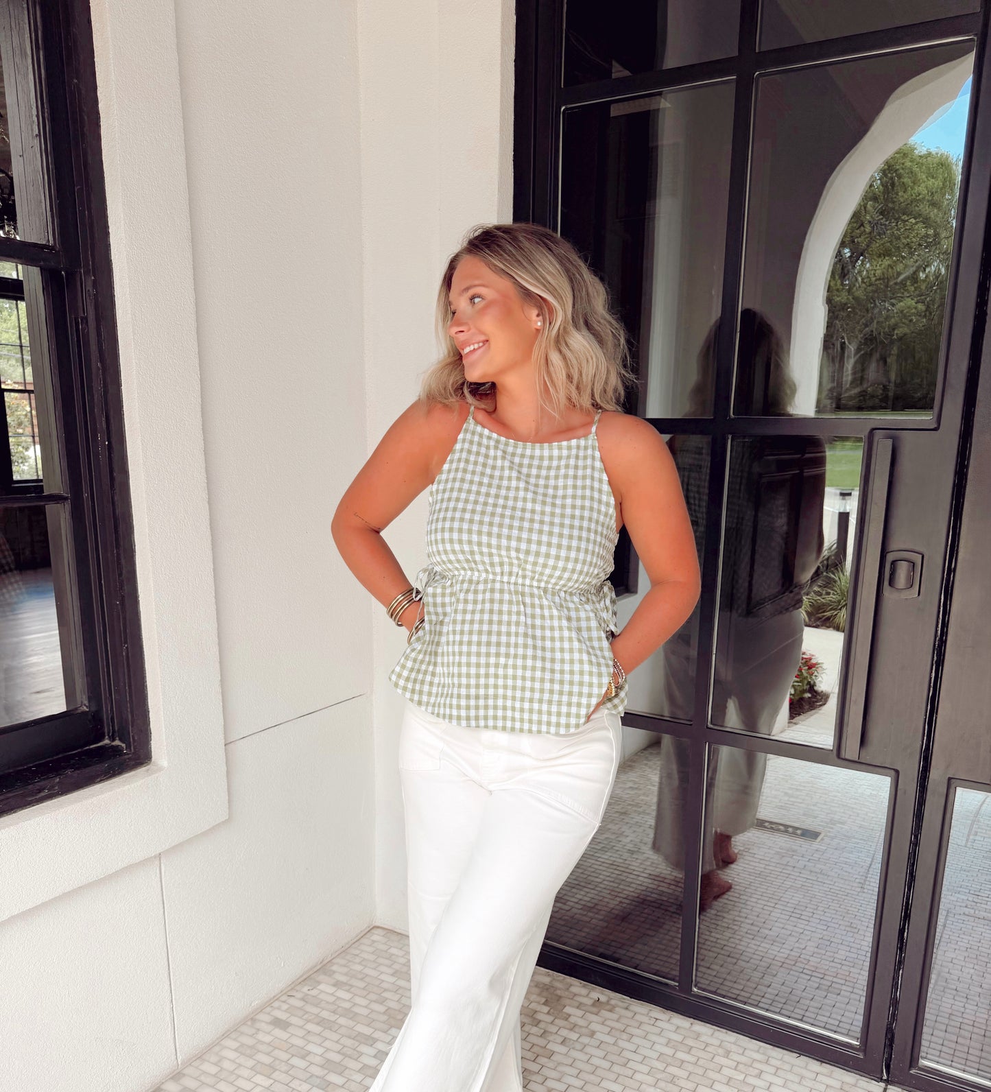 Green Gingham Crush Top
