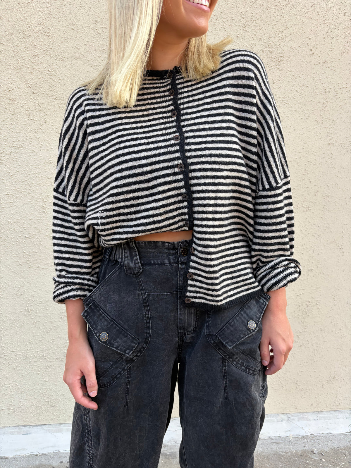 Jess Striped Cardigan Black
