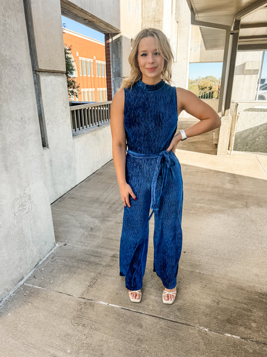 Lorelai Pleated Velvet Jumpsuit