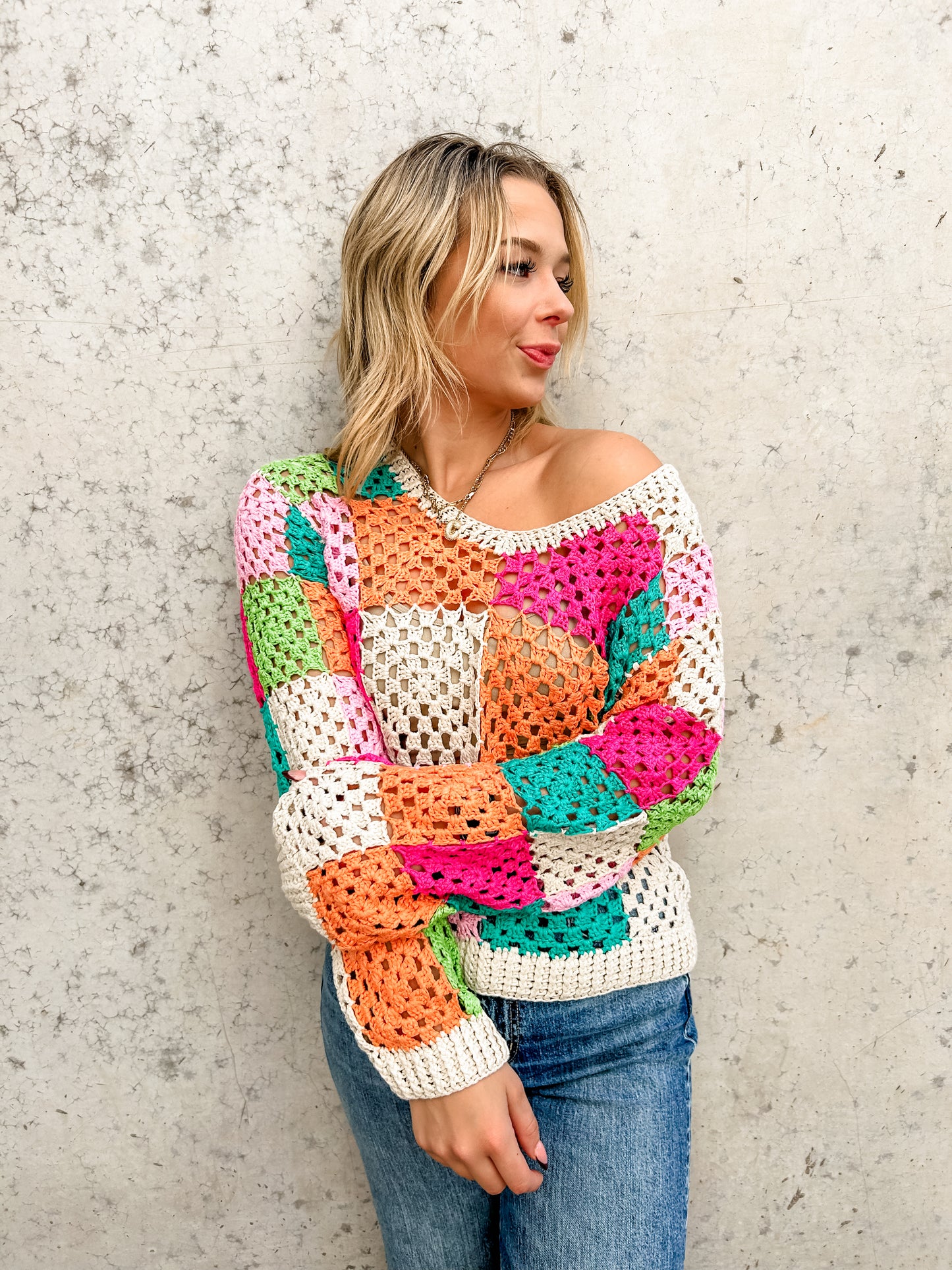 Multi Color Crochet Sweater