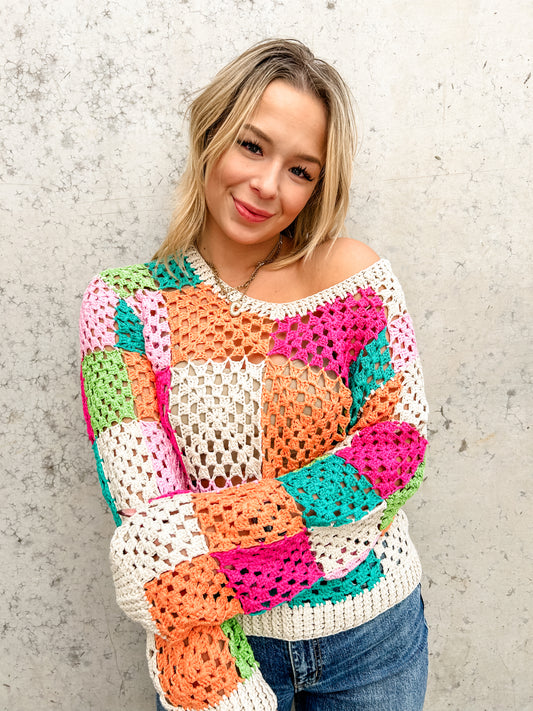 Multi Color Crochet Sweater