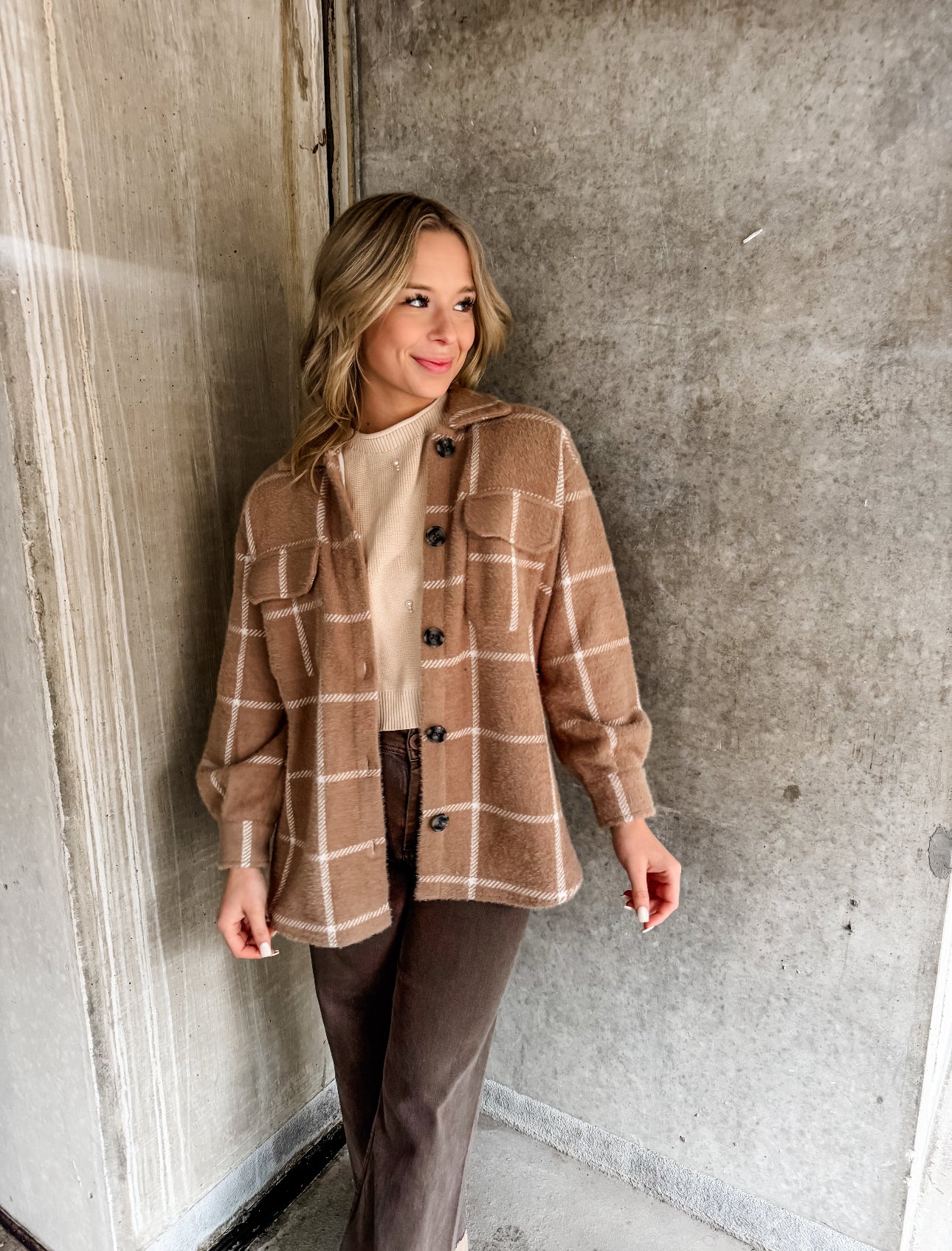 Plaid Tucker Jacket Taupe